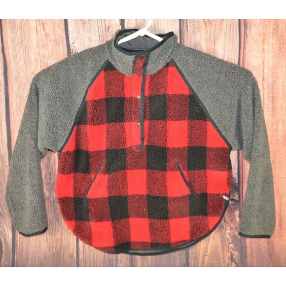 Woolrich Glacier View‎ Red Buffalo Plaid Fleece Poncho Pullover Women's Size M/L - Picture 1 of 8